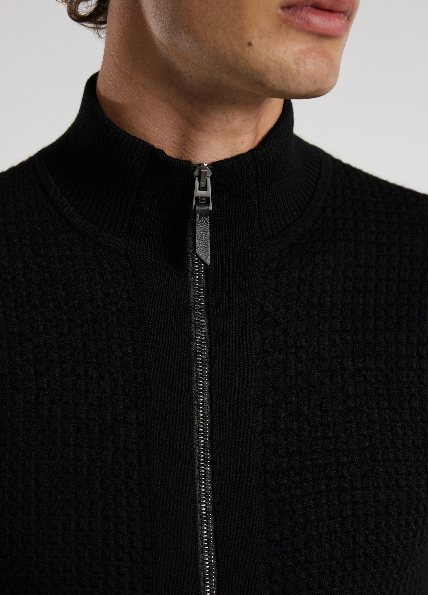 Textured Zip Cardigan Black