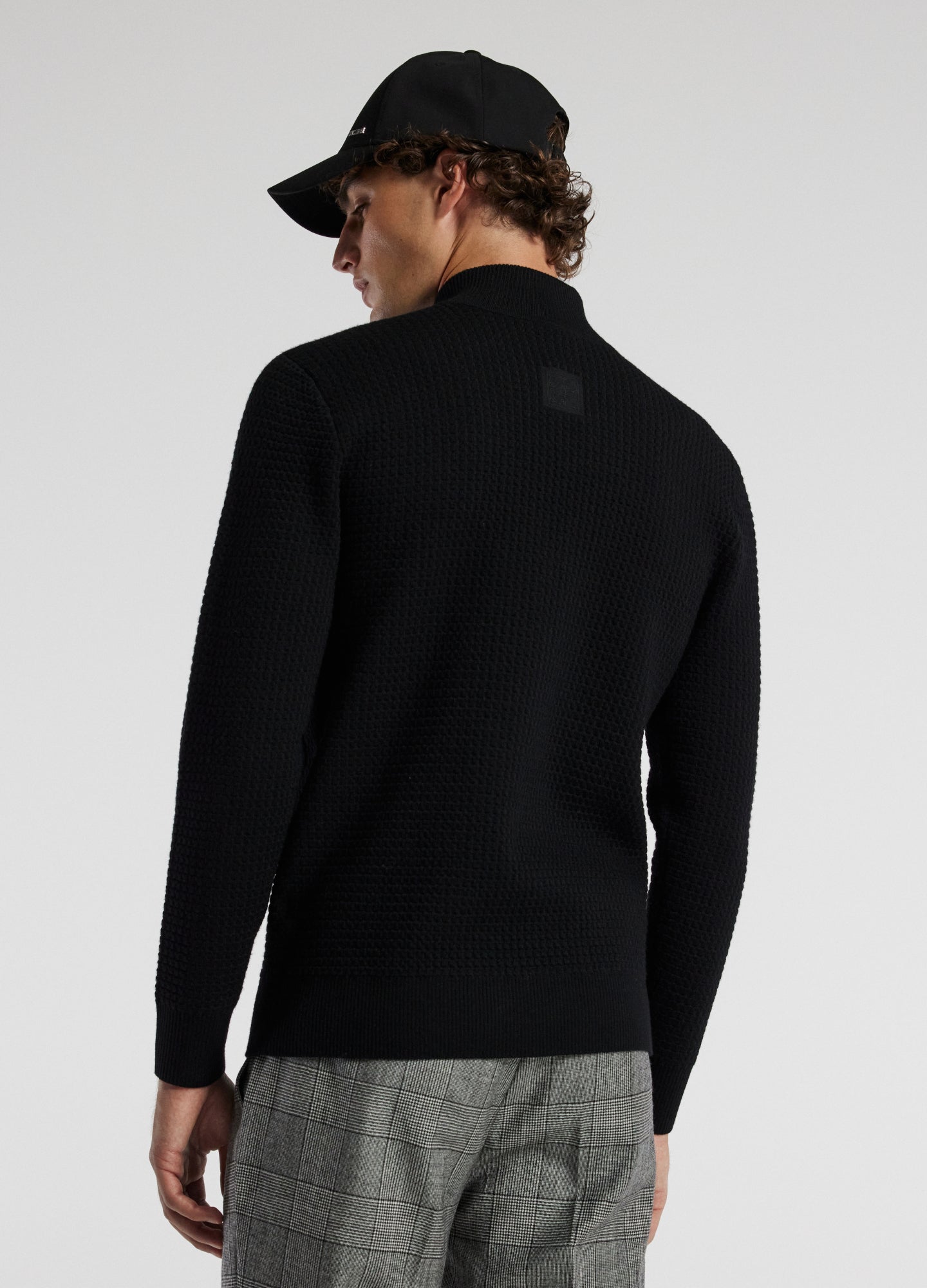 Textured Zip Cardigan Black