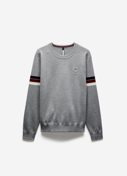 Contrast Stripe Crew Sweater Silver
