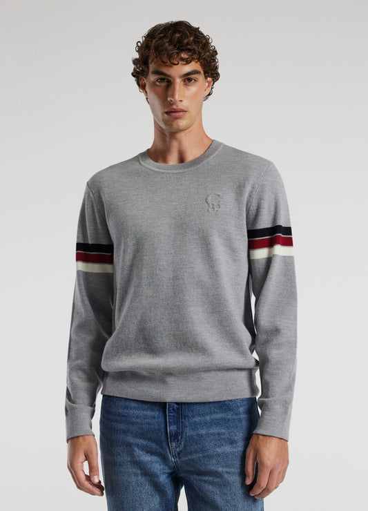 Contrast Stripe Crew Sweater Silver