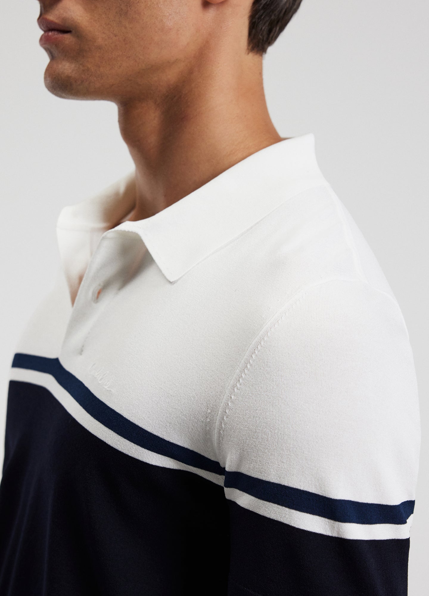 Contrast Block Stripe Polo Navy