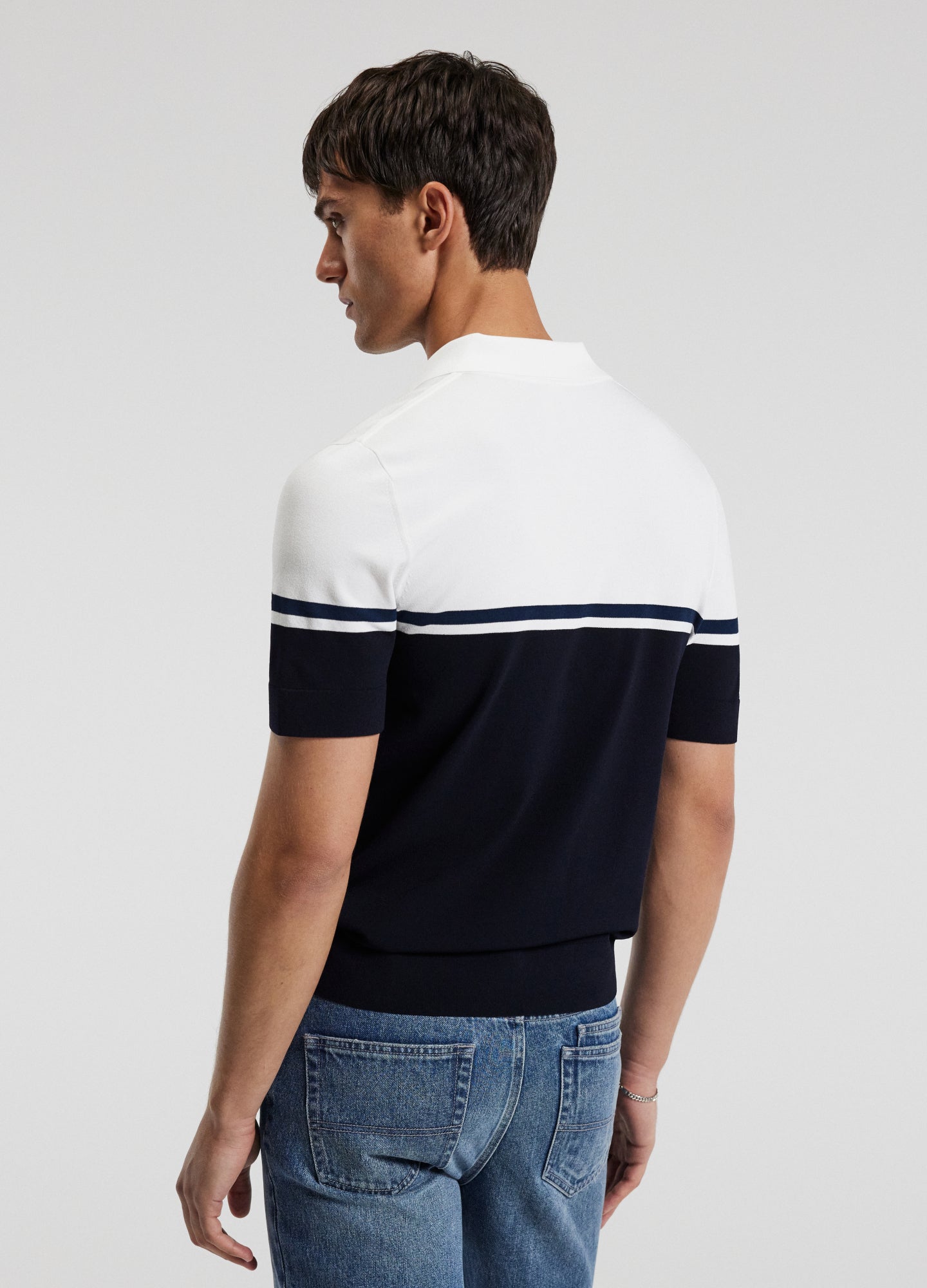 Contrast Block Stripe Polo Navy