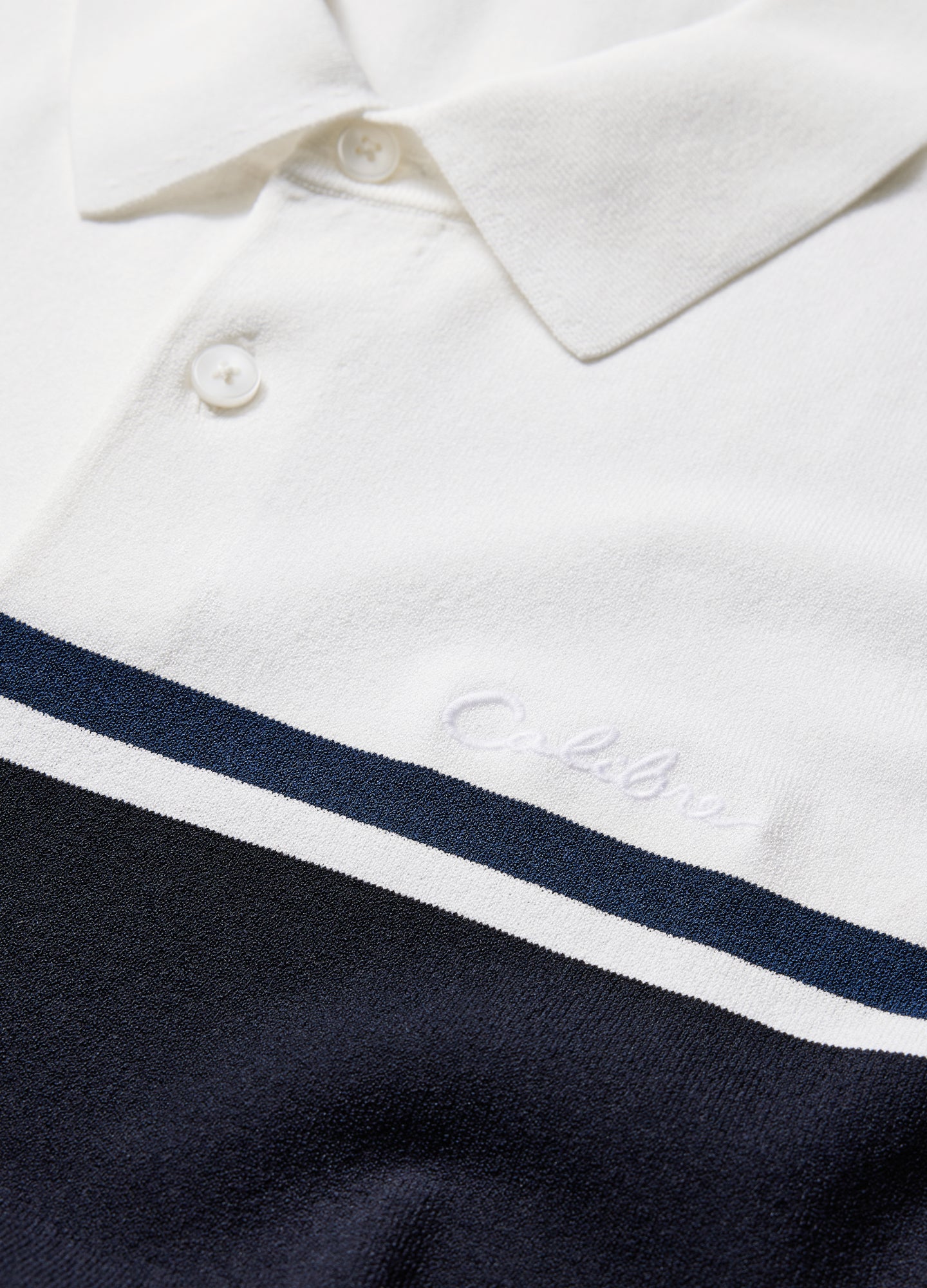 Contrast Block Stripe Polo Navy