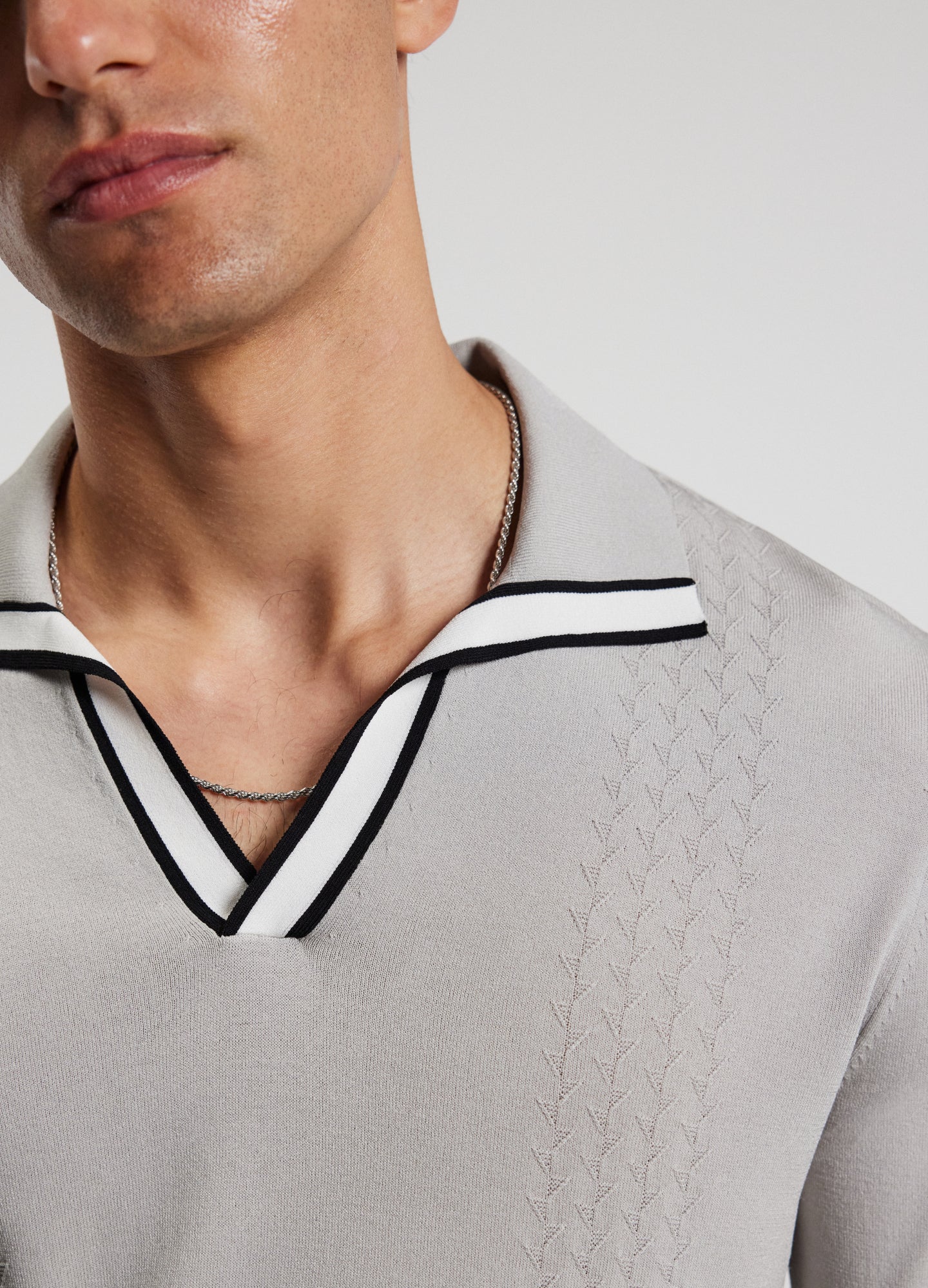 Open Neck Long Sleeve Polo Silver