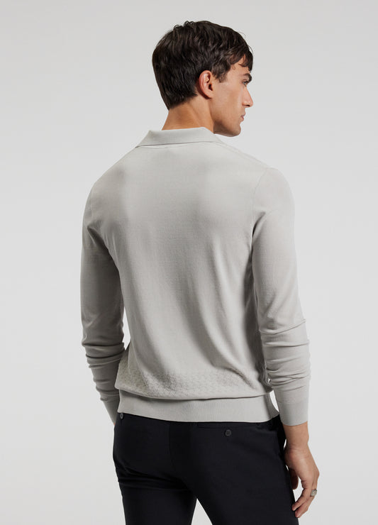 Open Neck Long Sleeve Polo Silver