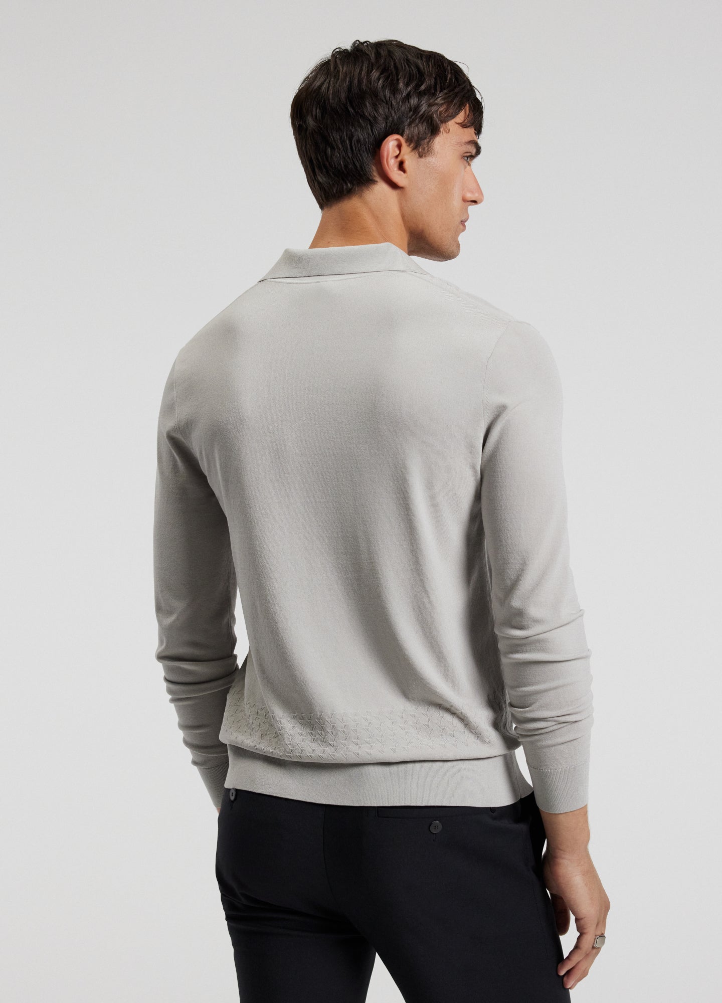 Open Neck Long Sleeve Polo Silver