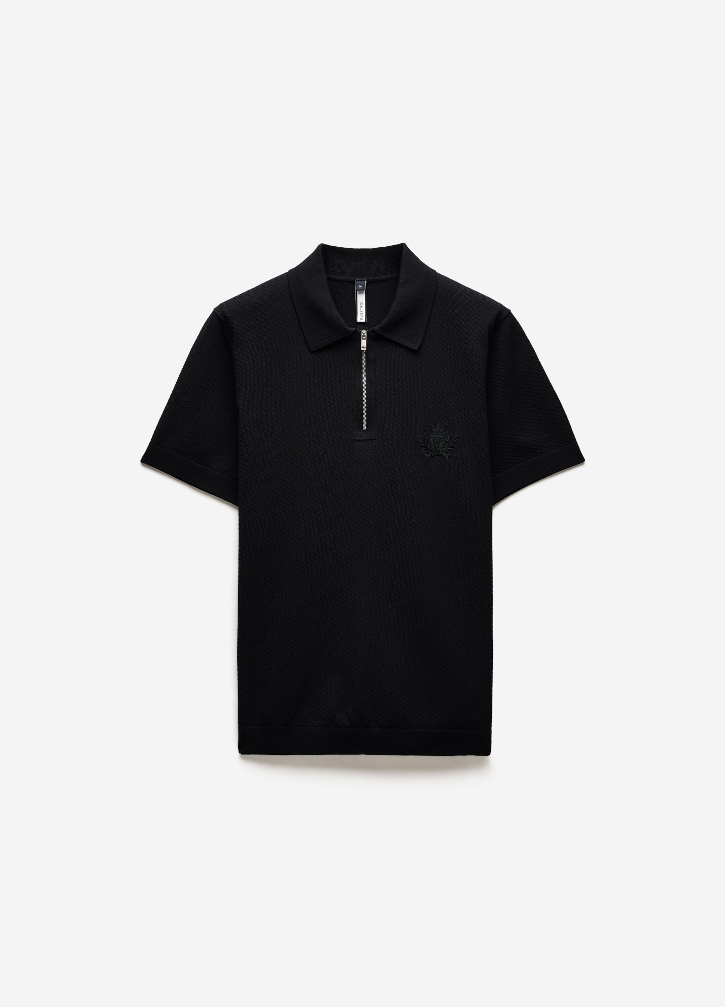 Cotton Zip Neck Polo Black