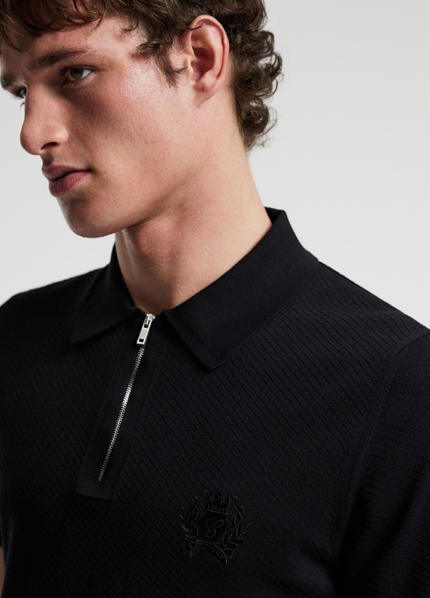 Cotton Zip Neck Polo Black