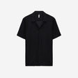 Striped Open Knit Short Sleeve Shirt Black