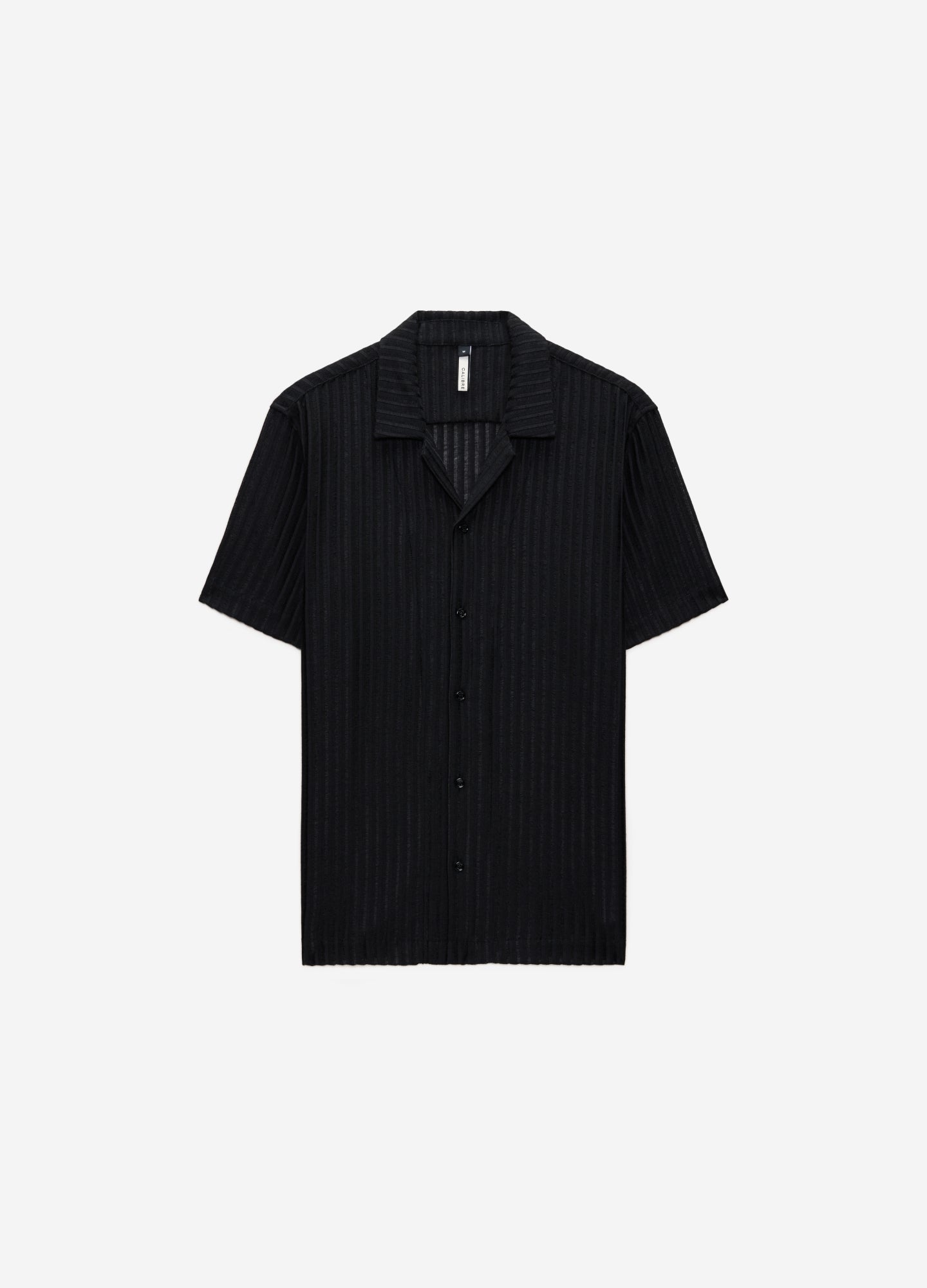 Striped Open Knit Short Sleeve Shirt Black
