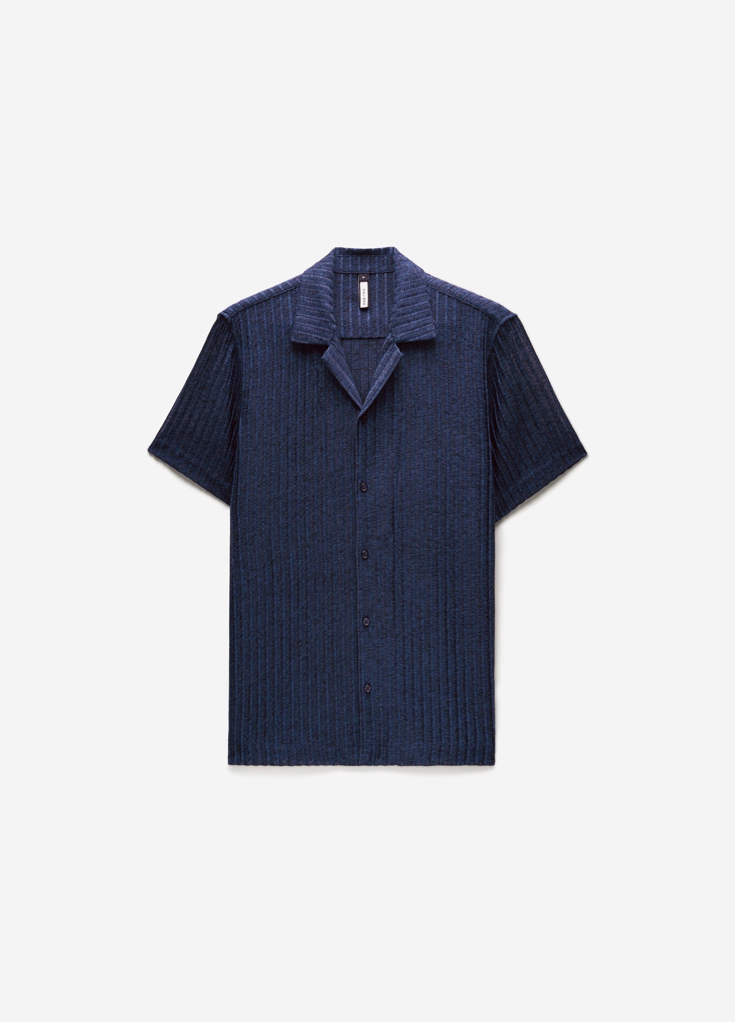 Striped Open Knit Short Sleeve Shirt Delft Blue