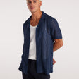 Striped Open Knit Short Sleeve Shirt Delft Blue