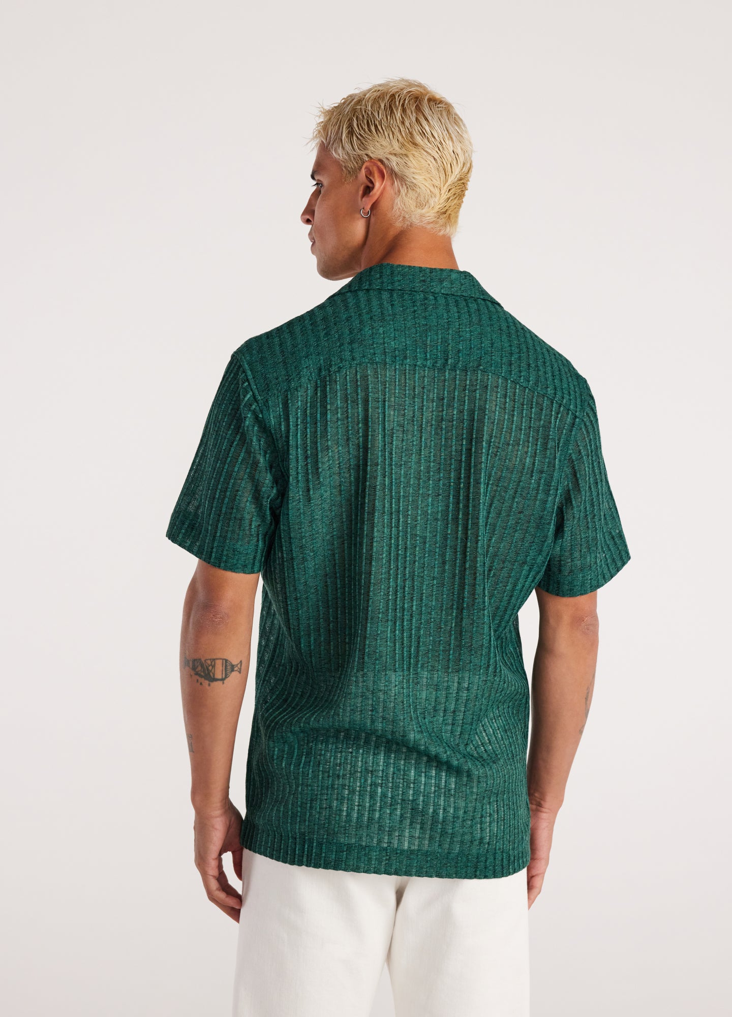 Striped Open Knit Short Sleeve Shirt Jade