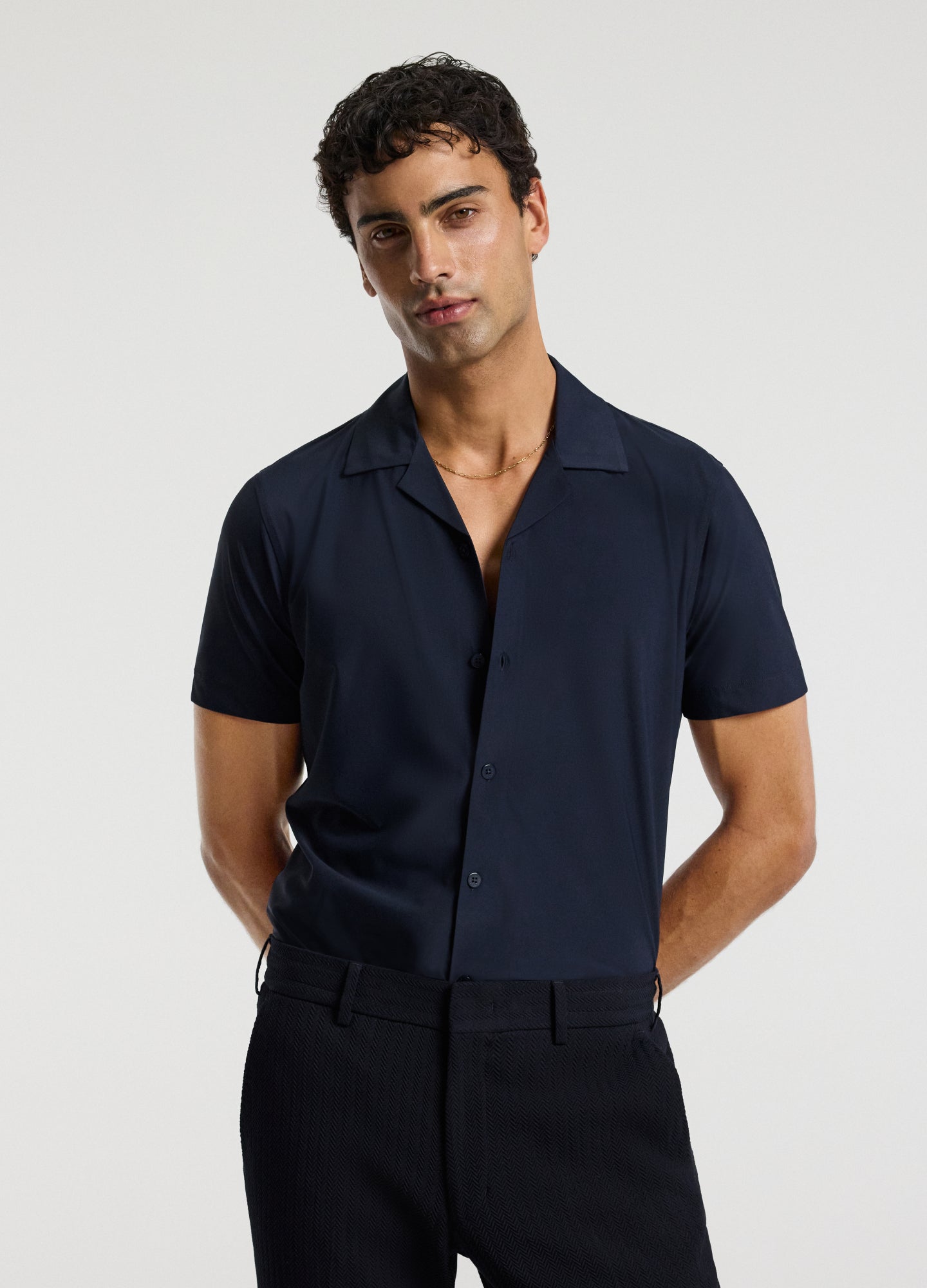 Performance Cuban Collar Shirt Navy