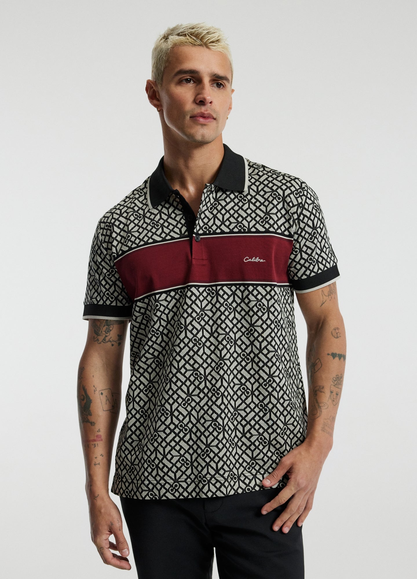 Chest Panel Jacquard Polo Wine
