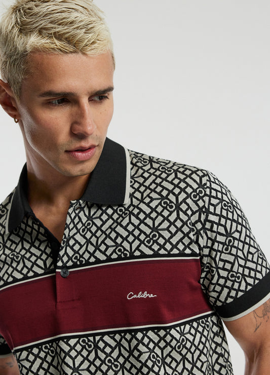 Chest Panel Jacquard Polo Wine