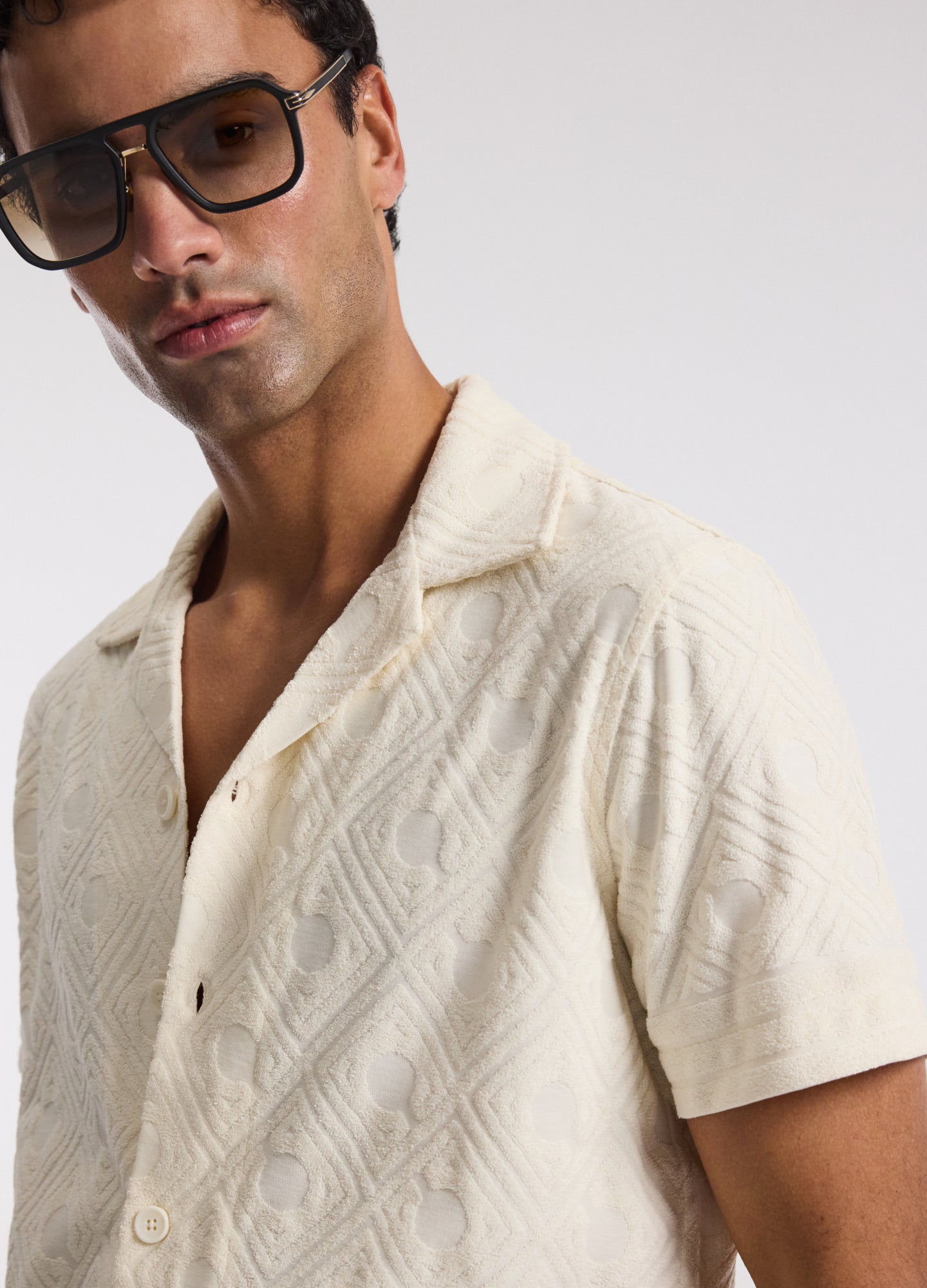 Plush Terry Logo Short Sleeve Shirt Ivory