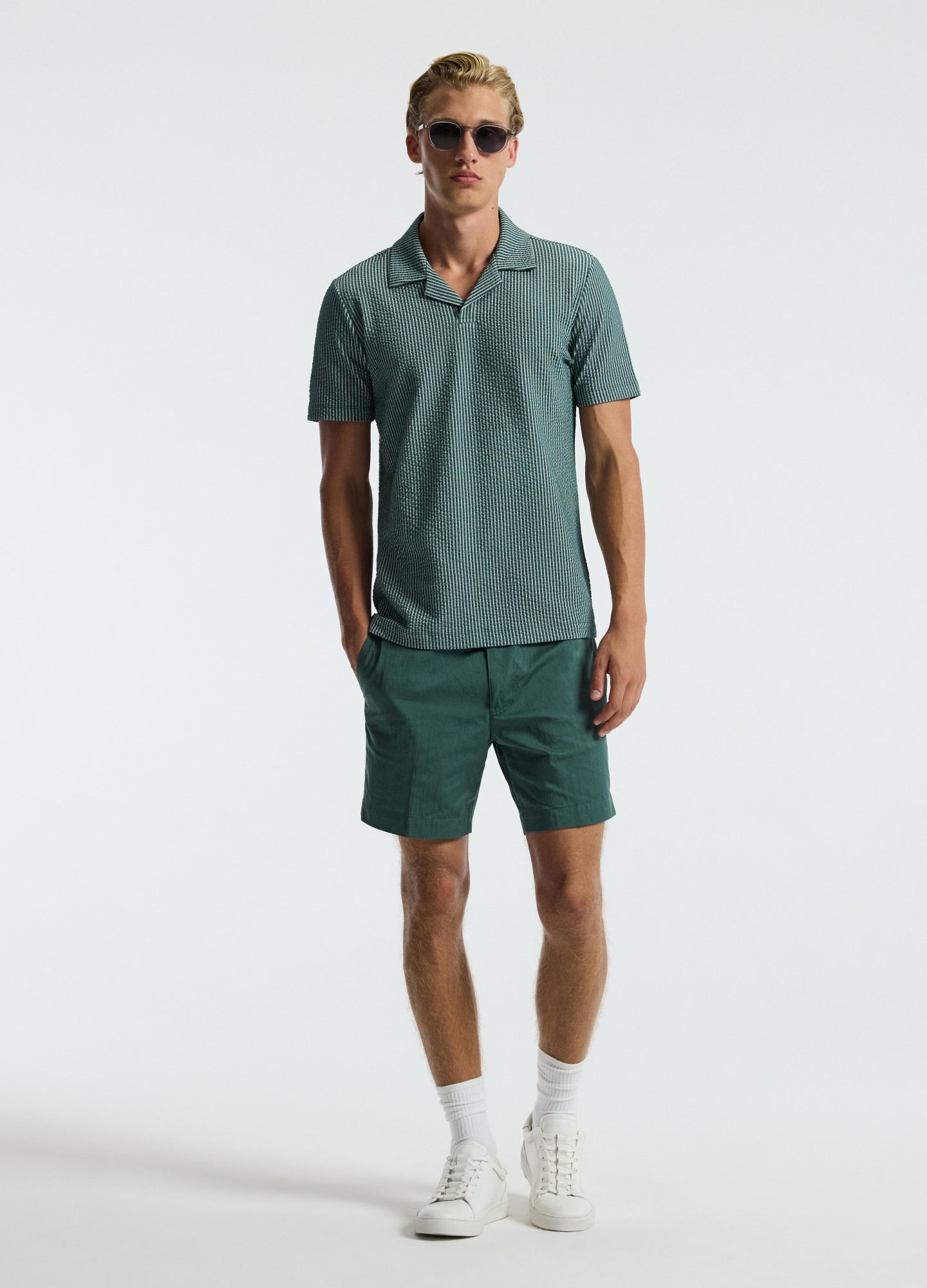 Striped Seersucker Knit Polo Sea Green