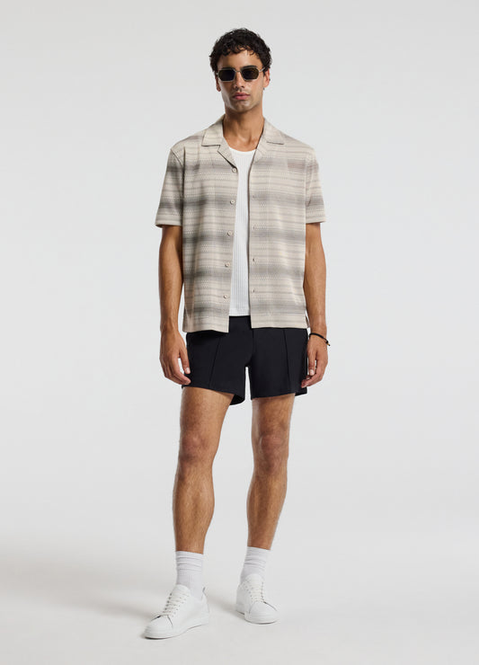 Textured Stripe Cuban Collar Shirt Neutral