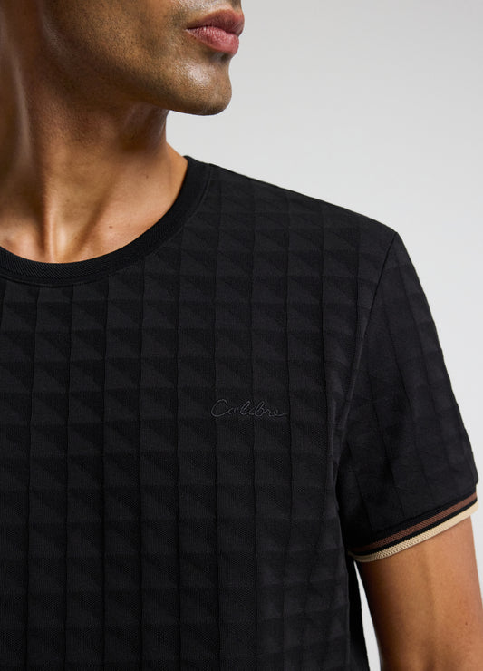 Stripe Trim Jacquard T-shirt Black