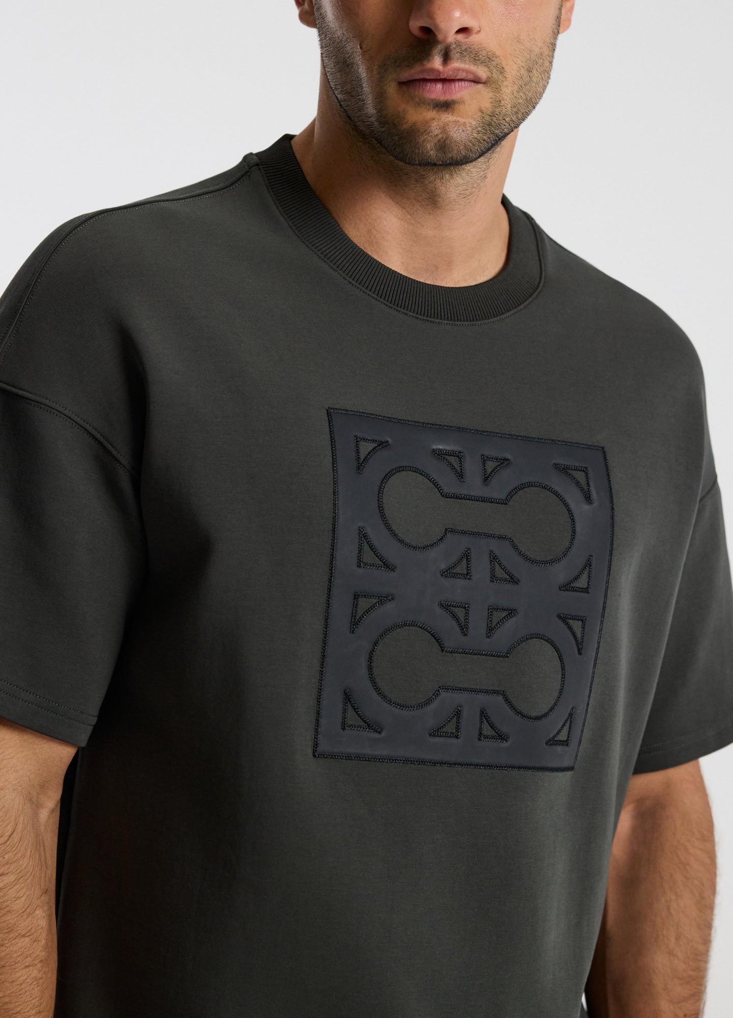 Loose Fit Monogram Sweat T-shirt Khaki