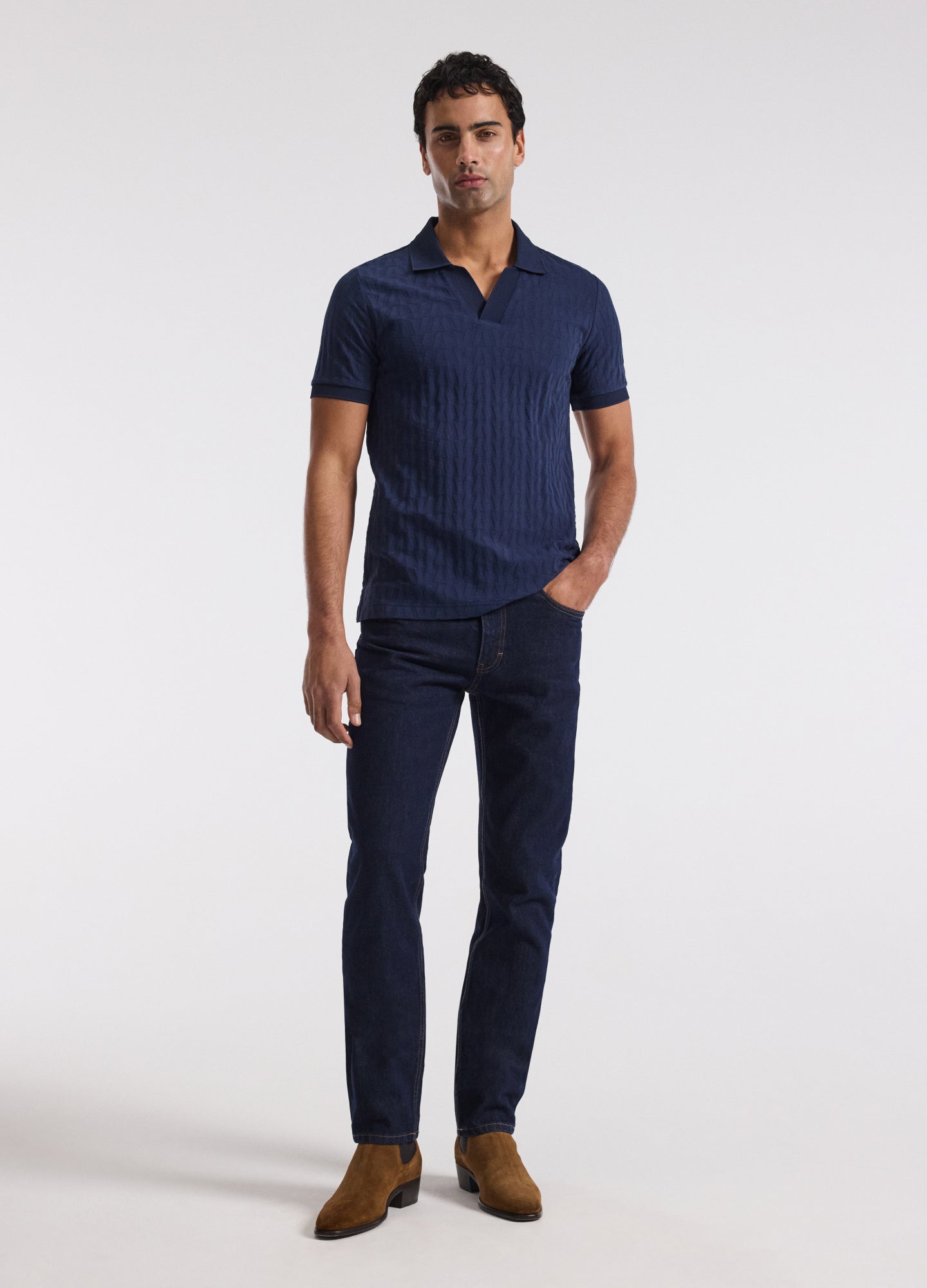 Chevron Jacquard Polo Mid Blue