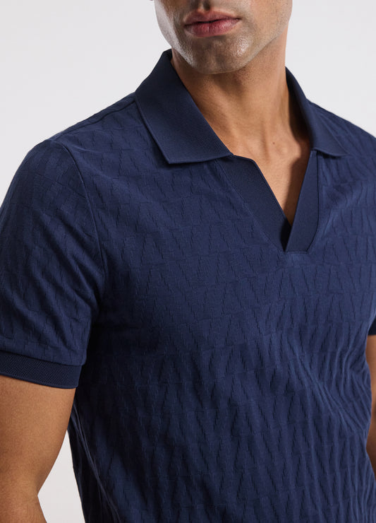 Chevron Jacquard Polo Mid Blue