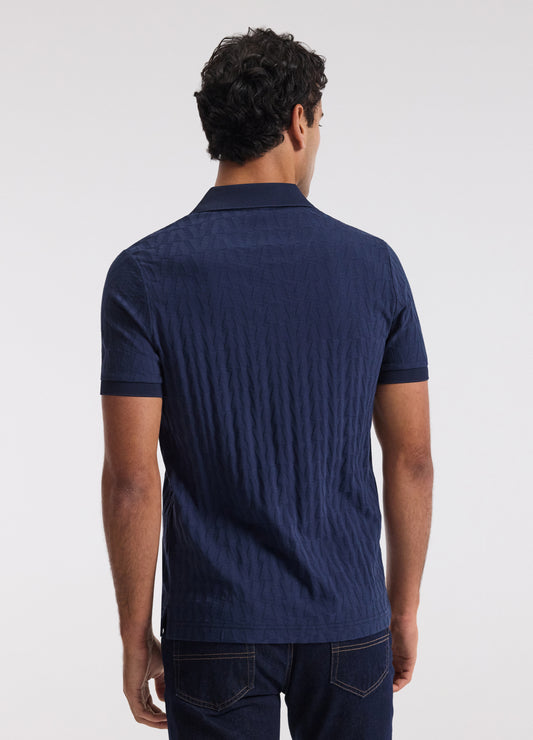 Chevron Jacquard Polo Mid Blue