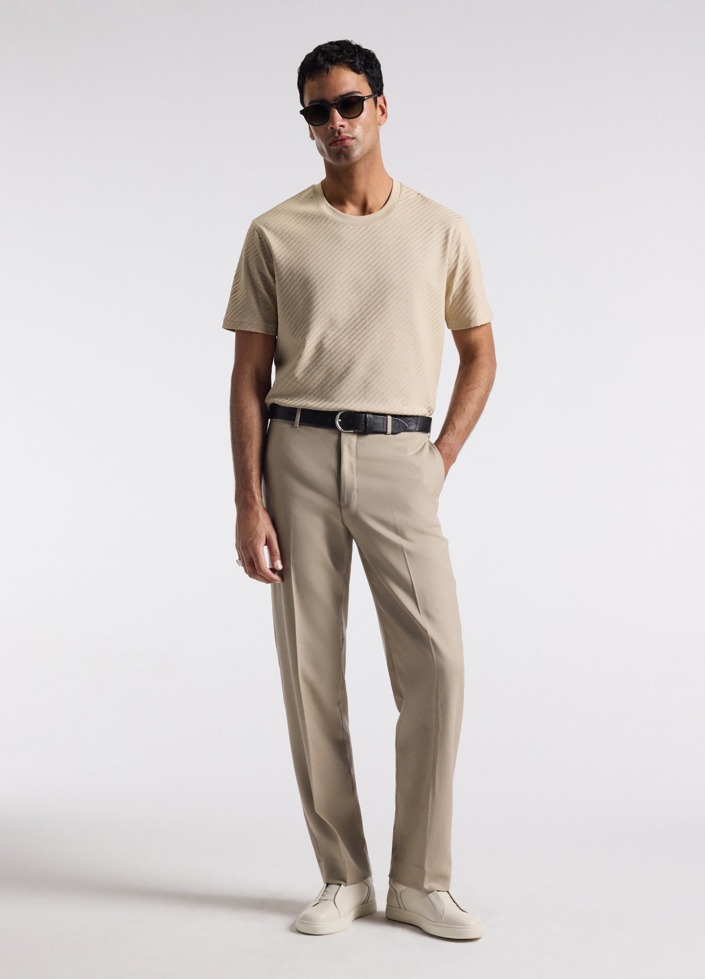 Relaxed Diagonal Jacquard T-shirt Sand