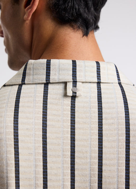 Loose Fit Stripe Cuban Collar Polo Sand