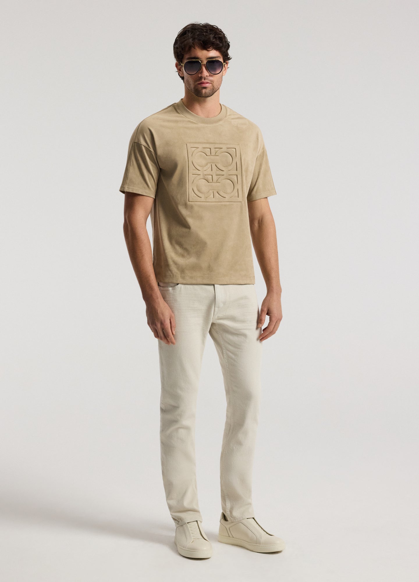 Loose Fit Suede Look T-shirt Tan
