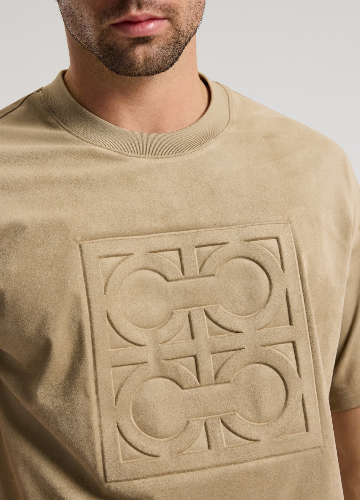 Loose Fit Suede Look T-shirt Tan