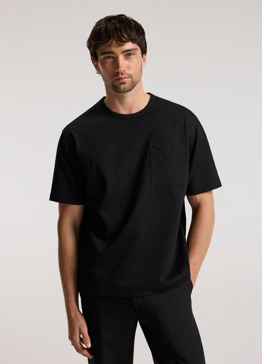 Loose Fit Seersucker T-shirt Black
