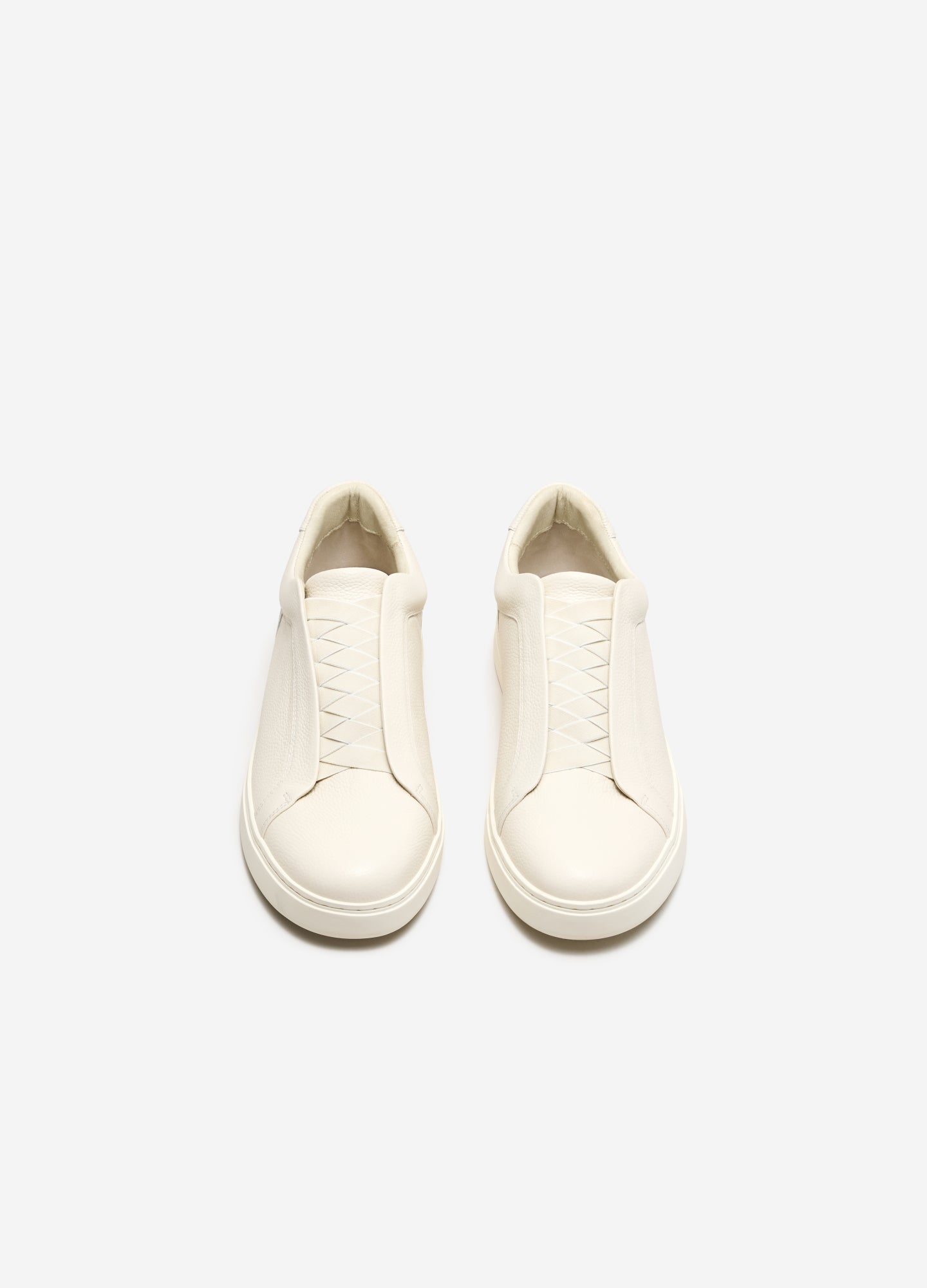 Braided Elastic Leather Sneaker Cream