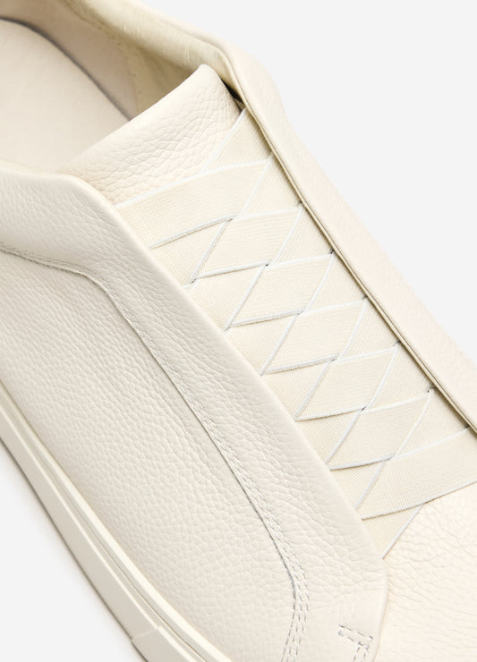 Braided Elastic Leather Sneaker Cream