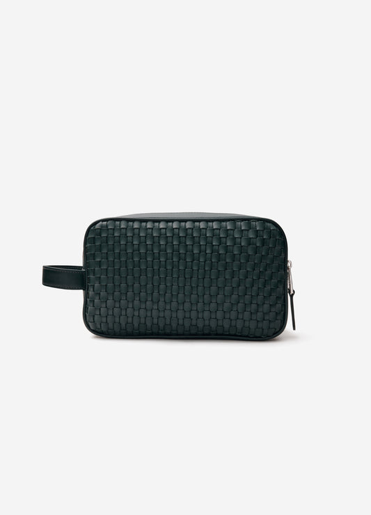 Woven Leather Wash Bag Dark Teal