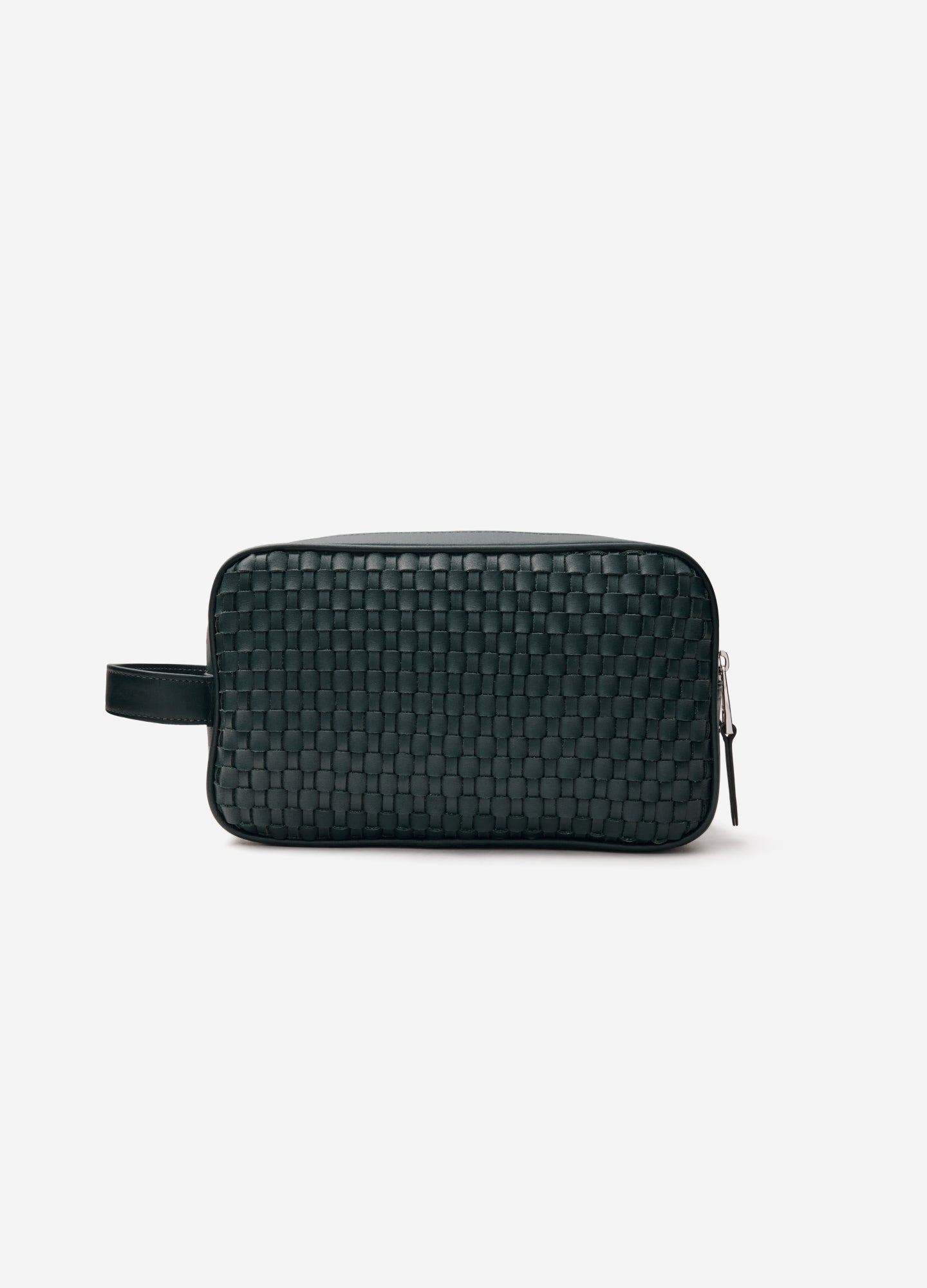 Woven Leather Wash Bag Dark Teal