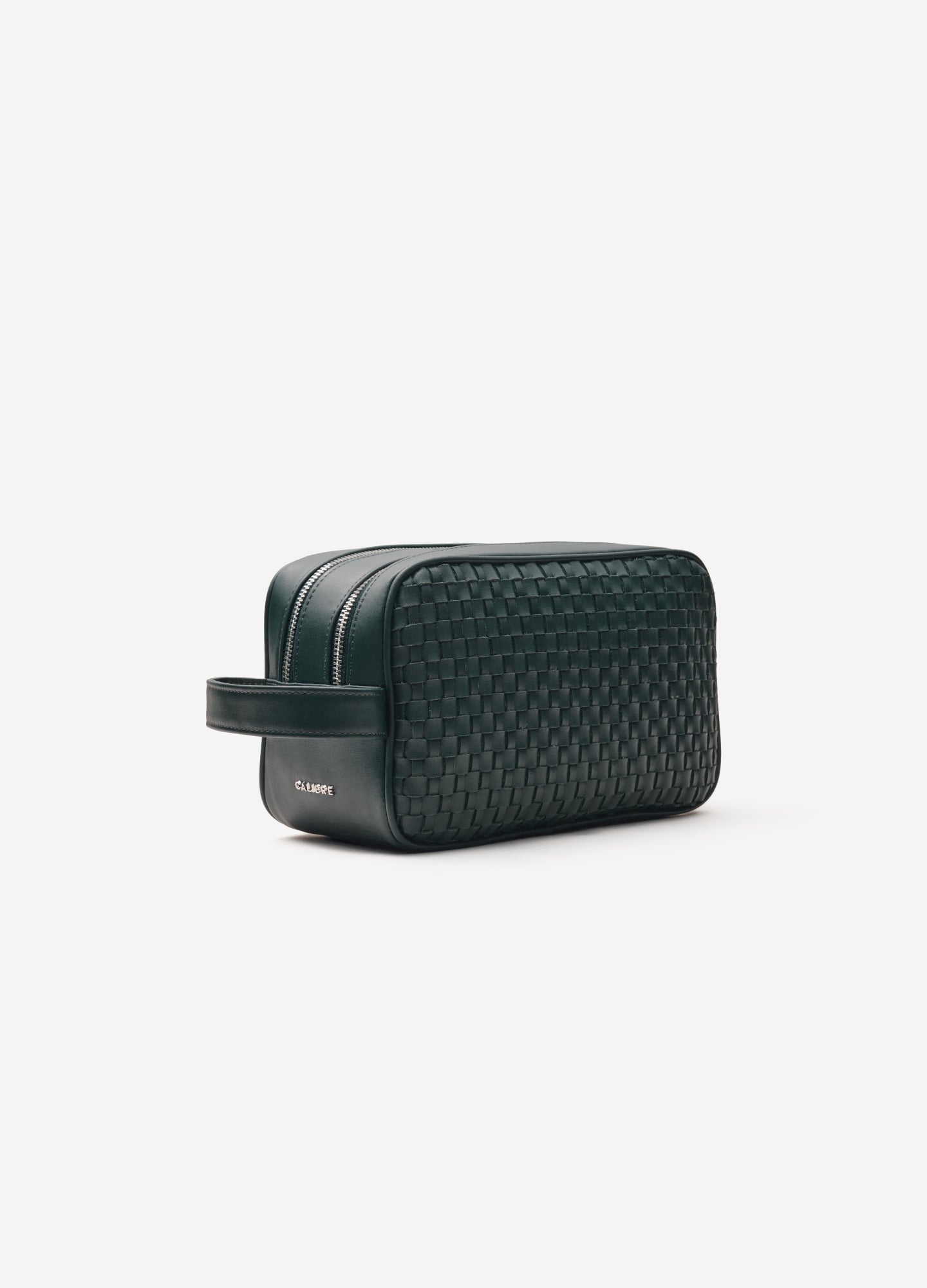 Woven Leather Wash Bag Dark Teal