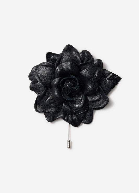 Leather Flower Lapel Pin Black