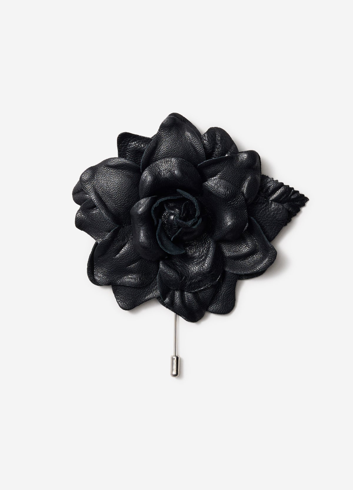 Leather Flower Lapel Pin Black
