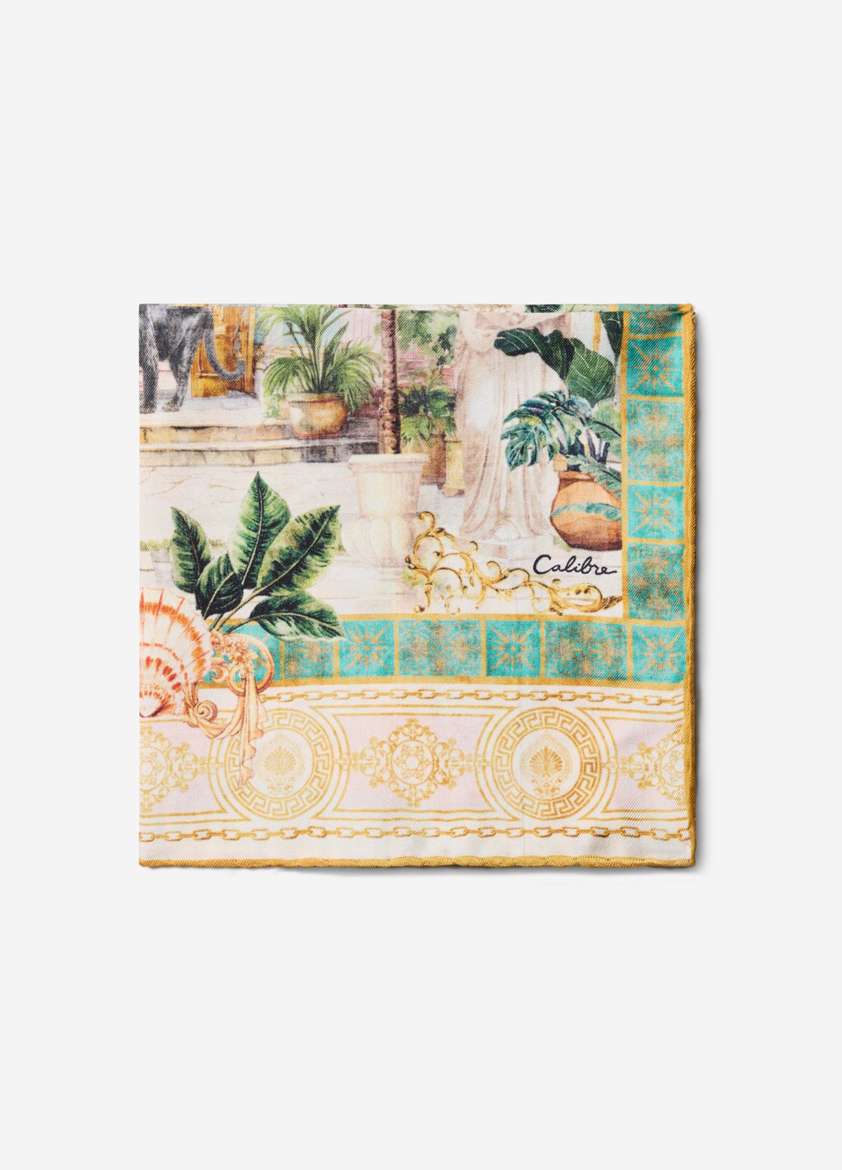 Palace of Palms Silk Pocket Square Jade Combo