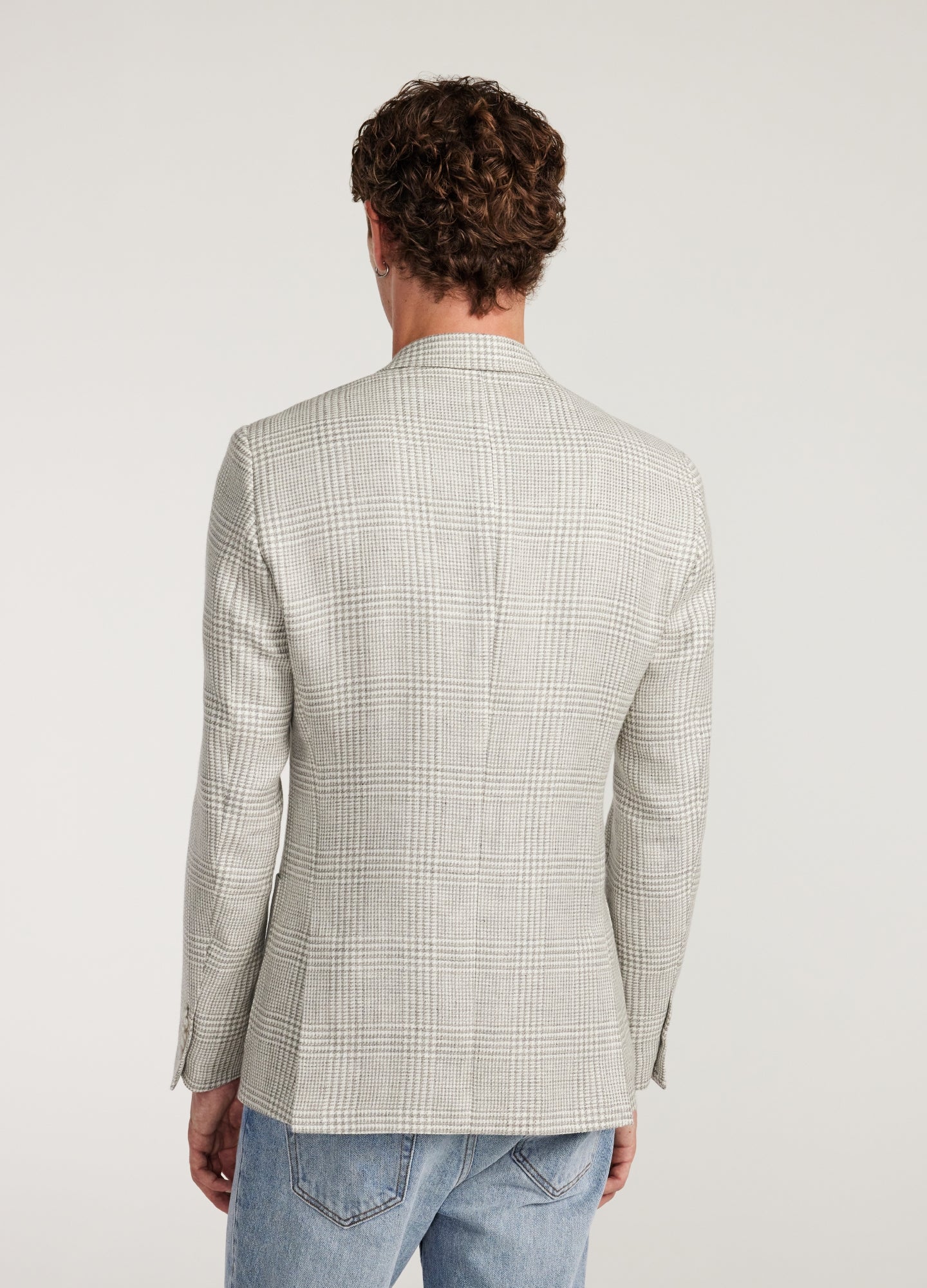 Wool Linen Check Blazer Silver