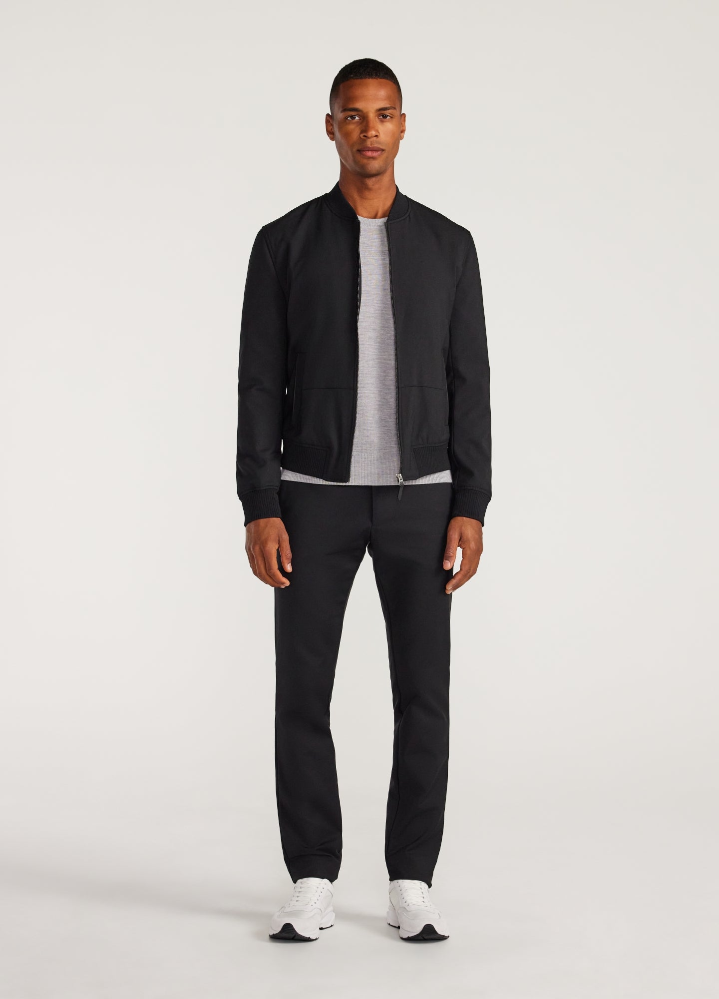 Padded Tech Wool Bomber Jacket Black