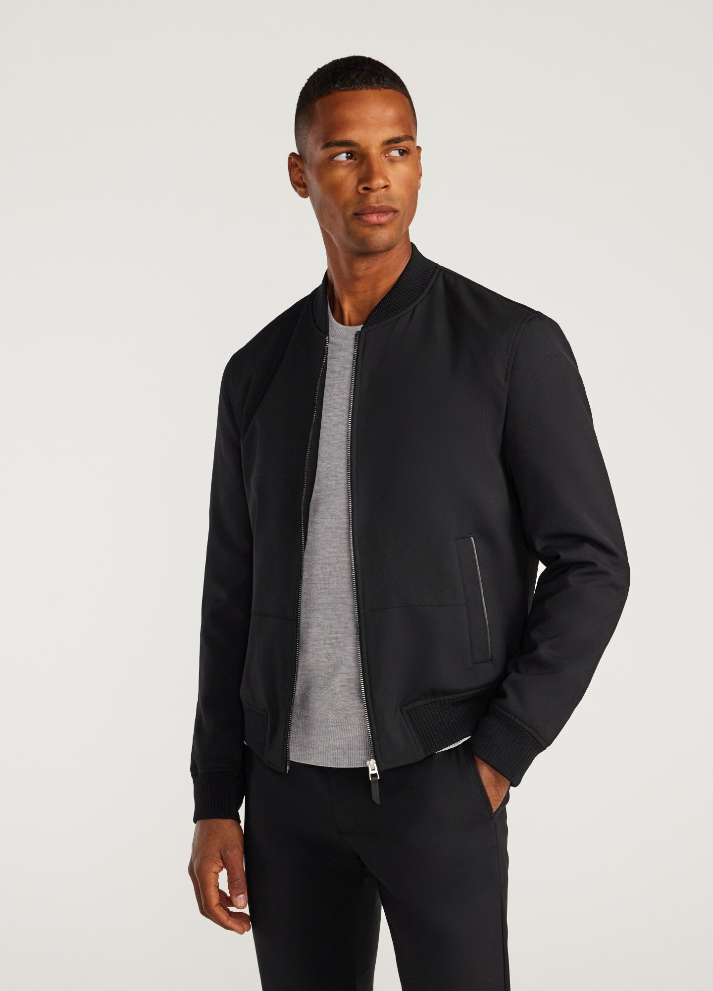 Padded Tech Wool Bomber Jacket Black