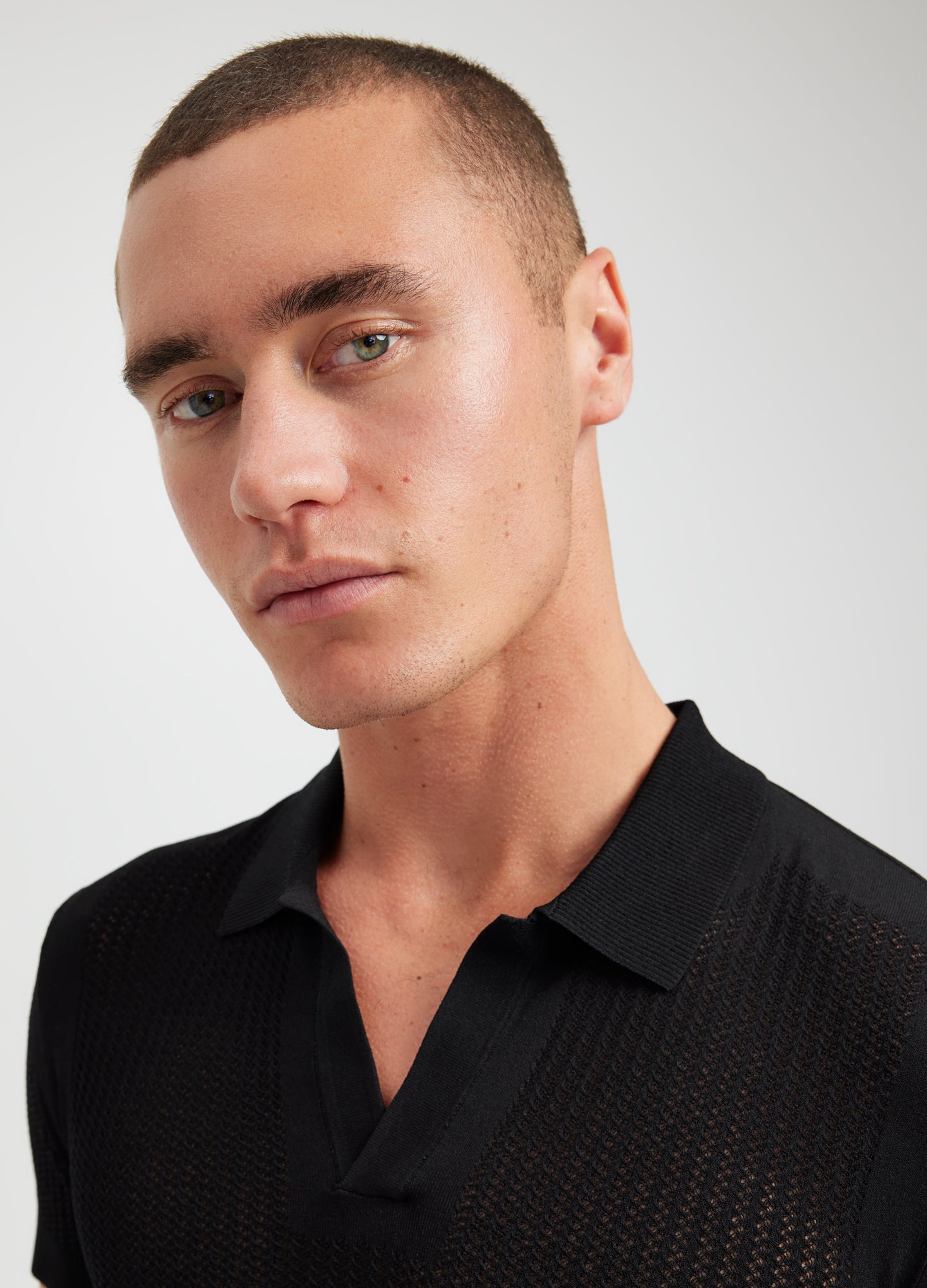 Zig Zag Lace Tech Knit Polo Black