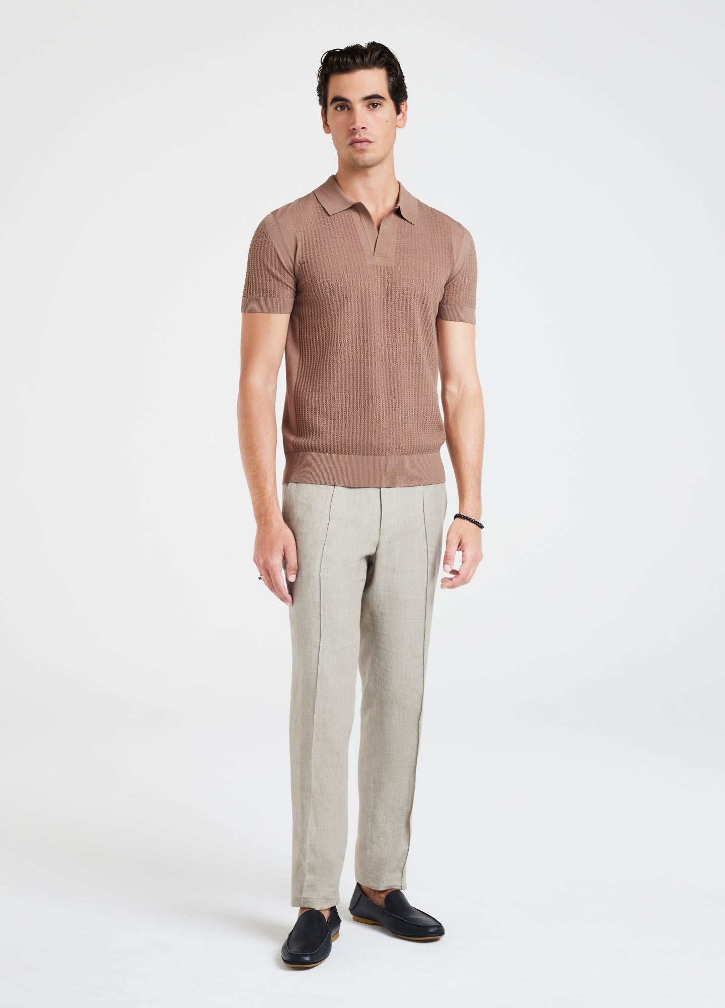 Zig Zag Lace Tech Knit Polo Mocha