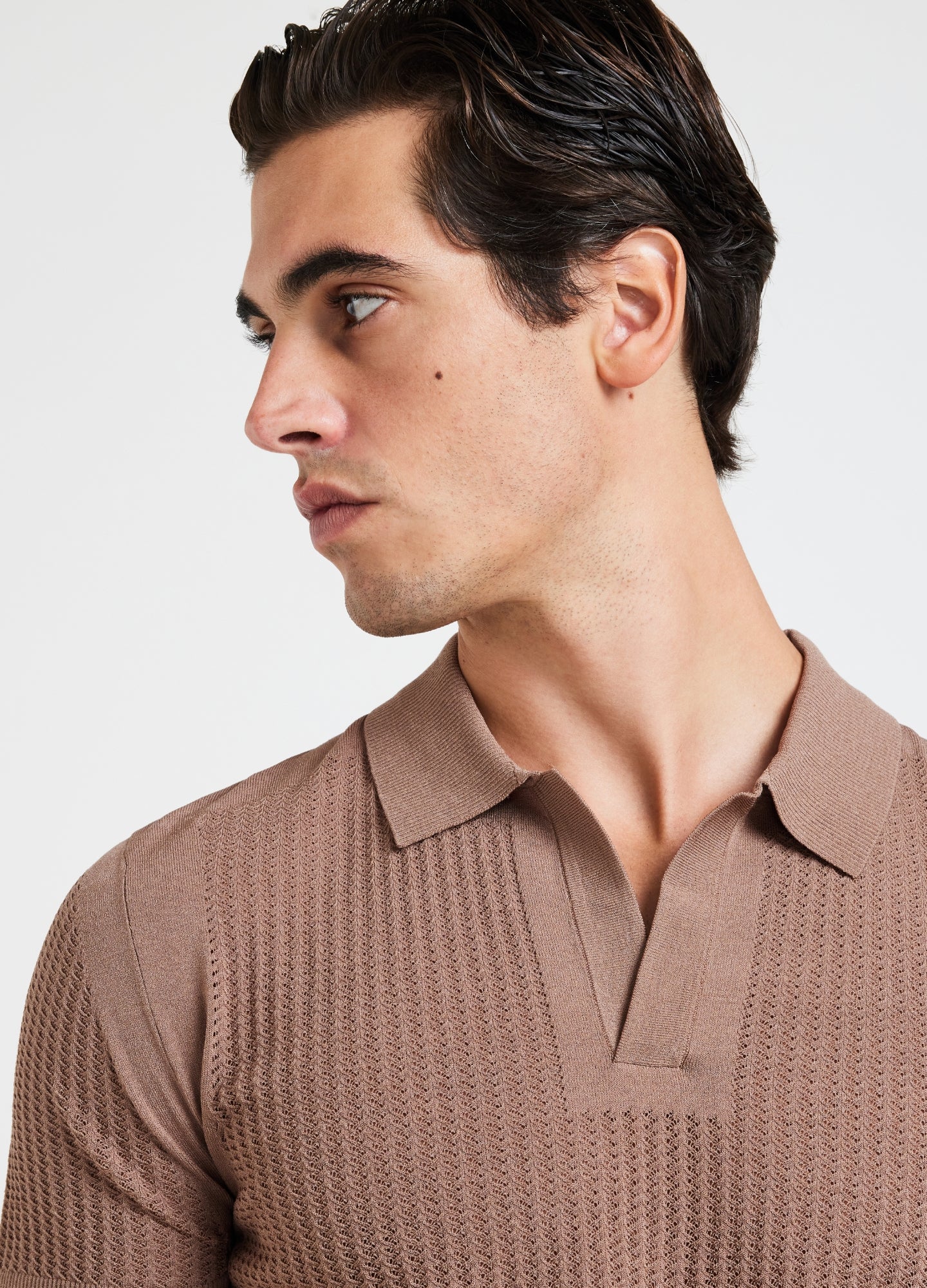 Zig Zag Lace Tech Knit Polo Mocha