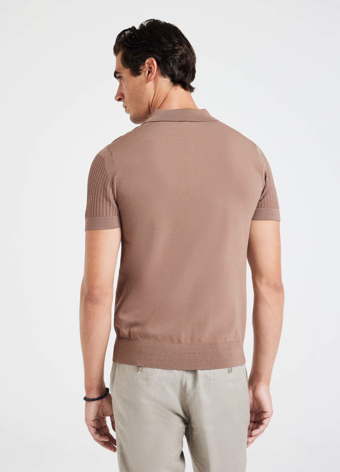 Zig Zag Lace Tech Knit Polo Mocha