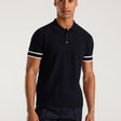 Striped Cuff Texture Knit Polo Navy