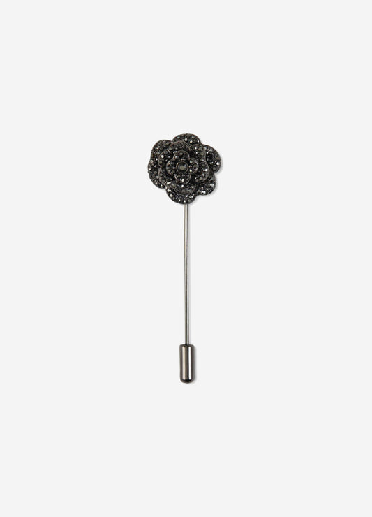 Mini Diamante Rose Lapel Pin Black Combo
